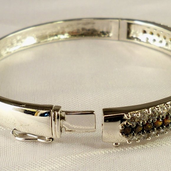 New Champagne Cubic Zirconias Silver Designer Cuff Necklace - Picture 6 of 9